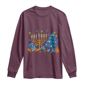 Interfaith Christmas Hanukkah Long Sleeve Shirt Celebration Festival Of Lights Gift TS12 Maroon Print Your Wear