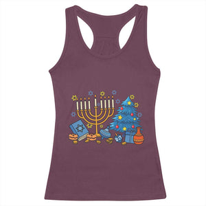 Interfaith Christmas Hanukkah Racerback Tank Top Celebration Festival Of Lights Gift TS12 Maroon Print Your Wear