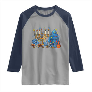Interfaith Christmas Hanukkah Raglan Shirt Celebration Festival Of Lights Gift TS12 Sport Gray Navy Print Your Wear