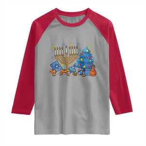 Interfaith Christmas Hanukkah Raglan Shirt Celebration Festival Of Lights Gift TS12 Sport Gray Red Print Your Wear