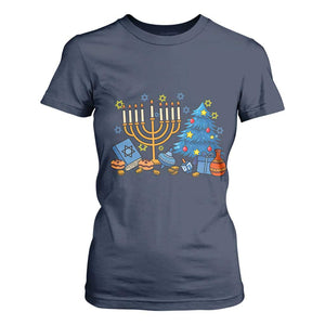 Interfaith Christmas Hanukkah T Shirt For Women Celebration Festival Of Lights Gift TS12 Navy Print Your Wear
