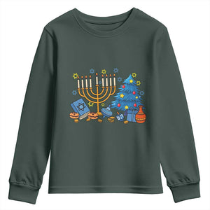 Interfaith Christmas Hanukkah Youth Sweatshirt Celebration Festival Of Lights Gift TS12 Dark Forest Green Print Your Wear
