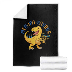 Funny Hanukkah Dinosaur Celebration Festival Of Lights Gift Throw Blanket Menorasaurus TS12 Black Print Your Wear