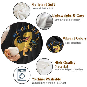 Funny Hanukkah Dinosaur Celebration Festival Of Lights Gift Throw Blanket Menorasaurus TS12 Print Your Wear