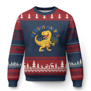 Funny Hanukkah Dinosaur Celebration Festival Of Lights Gift Ugly Christmas Sweater Menorasaurus TS12 Navy Red Print Your Wear