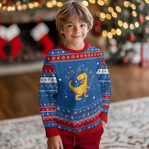 Funny Dinosaur Celebration Festival Of Lights Gift Hanukkah Ugly Sweater Menorasaurus TS12 Blue Red Print Your Wear