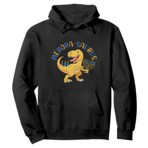 Funny Hanukkah Dinosaur Celebration Festival Of Lights Gift Hoodie Menorasaurus TS12 Black Print Your Wear