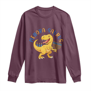 Funny Hanukkah Dinosaur Celebration Festival Of Lights Gift Long Sleeve Shirt Menorasaurus TS12 Maroon Print Your Wear