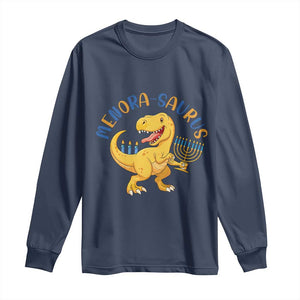 Funny Hanukkah Dinosaur Celebration Festival Of Lights Gift Long Sleeve Shirt Menorasaurus TS12 Navy Print Your Wear
