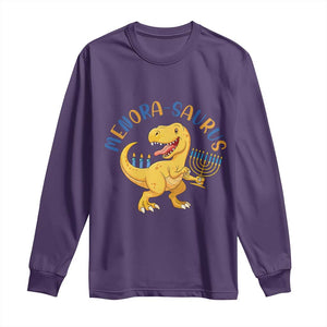 Funny Hanukkah Dinosaur Celebration Festival Of Lights Gift Long Sleeve Shirt Menorasaurus TS12 Purple Print Your Wear