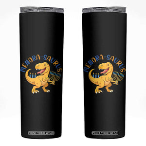 Funny Hanukkah Dinosaur Celebration Festival Of Lights Gift Skinny Tumbler Menorasaurus TS12 Black Print Your Wear