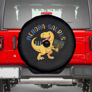 Funny Hanukkah Dinosaur Celebration Festival Of Lights Gift Spare Tire Cover Menorasaurus TS12 Black Print Your Wear