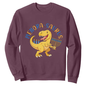 Funny Hanukkah Dinosaur Celebration Festival Of Lights Gift Sweatshirt Menorasaurus TS12 Maroon Print Your Wear