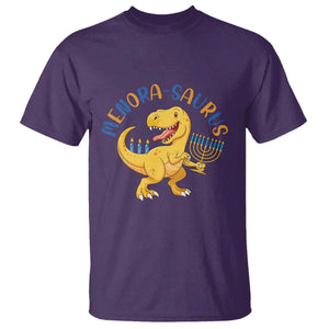 Funny Hanukkah Dinosaur Celebration Festival Of Lights Gift T Shirt Menorasaurus TS12 Purple Print Your Wear
