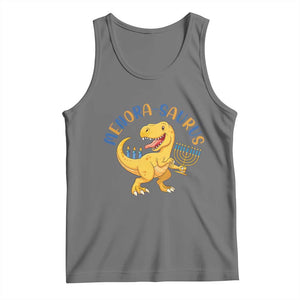 Funny Hanukkah Dinosaur Celebration Festival Of Lights Gift Tank Top Menorasaurus TS12 Black Heather Print Your Wear