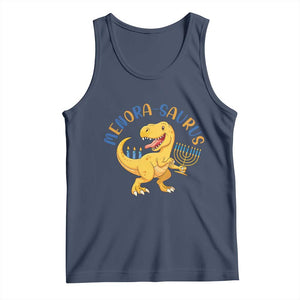 Funny Hanukkah Dinosaur Celebration Festival Of Lights Gift Tank Top Menorasaurus TS12 Navy Print Your Wear