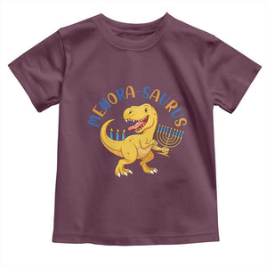 Funny Hanukkah Dinosaur Celebration Festival Of Lights Gift Toddler T Shirt Menorasaurus TS12 Maroon Print Your Wear