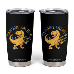Funny Hanukkah Dinosaur Celebration Festival Of Lights Gift Tumbler Cup Menorasaurus TS12 Black Print Your Wear