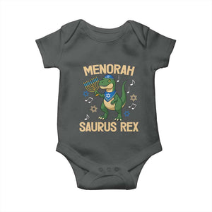 Funny Hanukkah Dinosaur Lover Baby Onesie Menorasaurus Rex Festival Of Lights Gift TS12 Dark Heather Print Your Wear