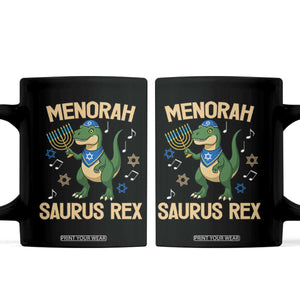 Funny Hanukkah Dinosaur Lover Coffee Mug Menorasaurus Rex Festival Of Lights Gift TS12 Black Print Your Wear