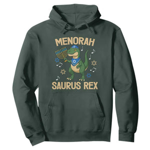 Funny Hanukkah Dinosaur Lover Hoodie Menorasaurus Rex Festival Of Lights Gift TS12 Dark Forest Green Print Your Wear
