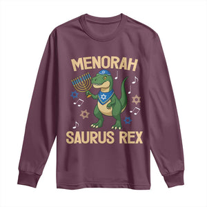 Funny Hanukkah Dinosaur Lover Long Sleeve Shirt Menorasaurus Rex Festival Of Lights Gift TS12 Maroon Print Your Wear