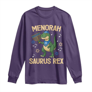 Funny Hanukkah Dinosaur Lover Long Sleeve Shirt Menorasaurus Rex Festival Of Lights Gift TS12 Purple Print Your Wear
