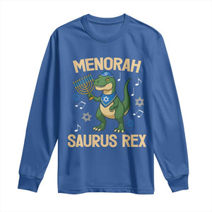 Funny Hanukkah Dinosaur Lover Long Sleeve Shirt Menorasaurus Rex Festival Of Lights Gift TS12 Royal Blue Print Your Wear