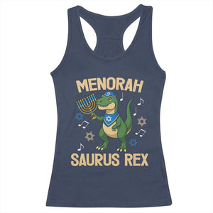 Funny Hanukkah Dinosaur Lover Racerback Tank Top Menorasaurus Rex Festival Of Lights Gift TS12 Navy Print Your Wear