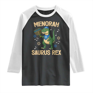 Funny Hanukkah Dinosaur Lover Raglan Shirt Menorasaurus Rex Festival Of Lights Gift TS12 Black White Print Your Wear
