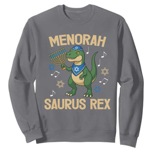 Funny Hanukkah Dinosaur Lover Sweatshirt Menorasaurus Rex Festival Of Lights Gift TS12 Charcoal Print Your Wear