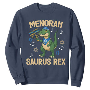 Funny Hanukkah Dinosaur Lover Sweatshirt Menorasaurus Rex Festival Of Lights Gift TS12 Navy Print Your Wear