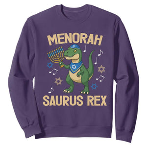 Funny Hanukkah Dinosaur Lover Sweatshirt Menorasaurus Rex Festival Of Lights Gift TS12 Purple Print Your Wear