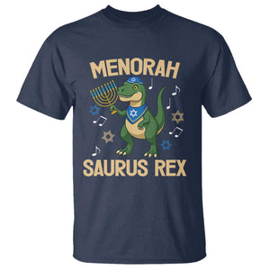 Funny Hanukkah Dinosaur Lover T Shirt Menorasaurus Rex Festival Of Lights Gift TS12 Navy Print Your Wear