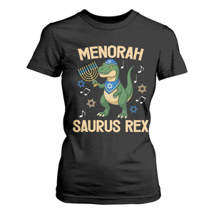 Funny Hanukkah Dinosaur Lover T Shirt For Women Menorasaurus Rex Festival Of Lights Gift TS12 Black Print Your Wear