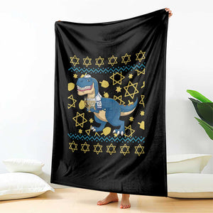 Funny Hanukkah Dinosaur Lover Ugly Sweater Throw Blanket Festival Of Lights Gift TS12 Print Your Wear