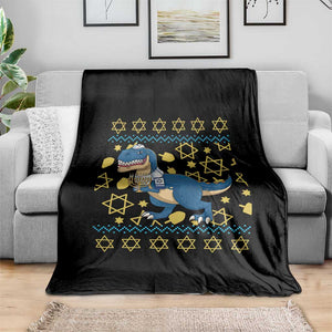Funny Hanukkah Dinosaur Lover Ugly Sweater Throw Blanket Festival Of Lights Gift TS12 Print Your Wear