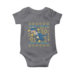 Funny Hanukkah Dinosaur Lover Ugly Sweater Baby Onesie Festival Of Lights Gift TS12 Charcoal Print Your Wear
