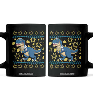 Funny Hanukkah Dinosaur Lover Ugly Sweater Coffee Mug Festival Of Lights Gift TS12 Black Print Your Wear
