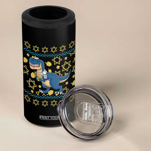 Funny Hanukkah Dinosaur Lover Ugly Sweater 4 in 1 Can Cooler Tumbler Festival Of Lights Gift TS12 Print Your Wear