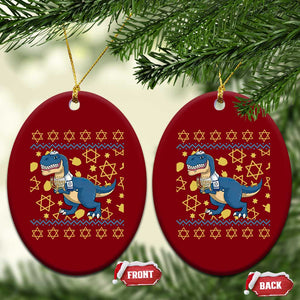 Funny Hanukkah Dinosaur Lover Ugly Sweater Ceramic Ornament Festival Of Lights Gift TS12 Print Your Wear