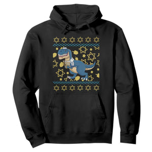 Funny Hanukkah Dinosaur Lover Ugly Sweater Hoodie Festival Of Lights Gift TS12 Black Print Your Wear