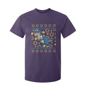 Funny Hanukkah Dinosaur Lover Ugly Sweater T Shirt For Kid Festival Of Lights Gift TS12 Purple Print Your Wear