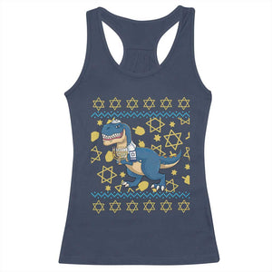Funny Hanukkah Dinosaur Lover Ugly Sweater Racerback Tank Top Festival Of Lights Gift TS12 Navy Print Your Wear