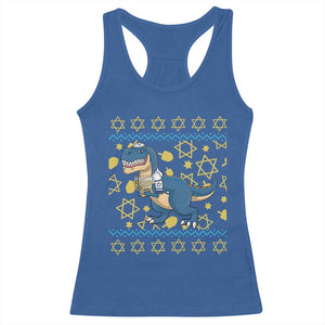 Funny Hanukkah Dinosaur Lover Ugly Sweater Racerback Tank Top Festival Of Lights Gift TS12 Royal Blue Print Your Wear