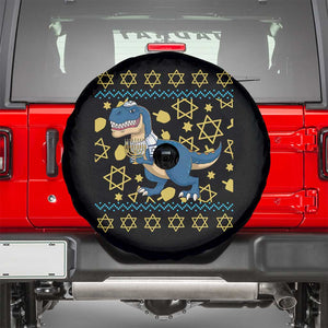 Funny Hanukkah Dinosaur Lover Ugly Sweater Spare Tire Cover Festival Of Lights Gift TS12 Black Print Your Wear