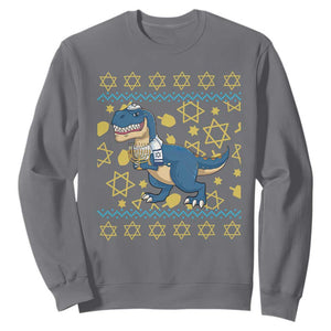 Funny Hanukkah Dinosaur Lover Ugly Sweater Sweatshirt Festival Of Lights Gift TS12 Charcoal Print Your Wear