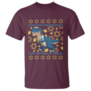 Funny Hanukkah Dinosaur Lover Ugly Sweater T Shirt Festival Of Lights Gift TS12 Maroon Print Your Wear