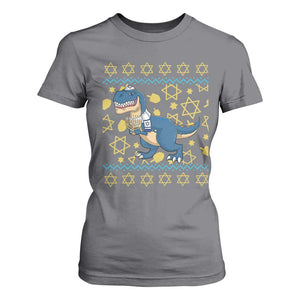 Funny Hanukkah Dinosaur Lover Ugly Sweater T Shirt For Women Festival Of Lights Gift TS12 Charcoal Print Your Wear