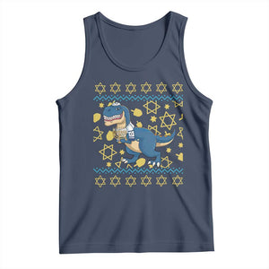 Funny Hanukkah Dinosaur Lover Ugly Sweater Tank Top Festival Of Lights Gift TS12 Navy Print Your Wear